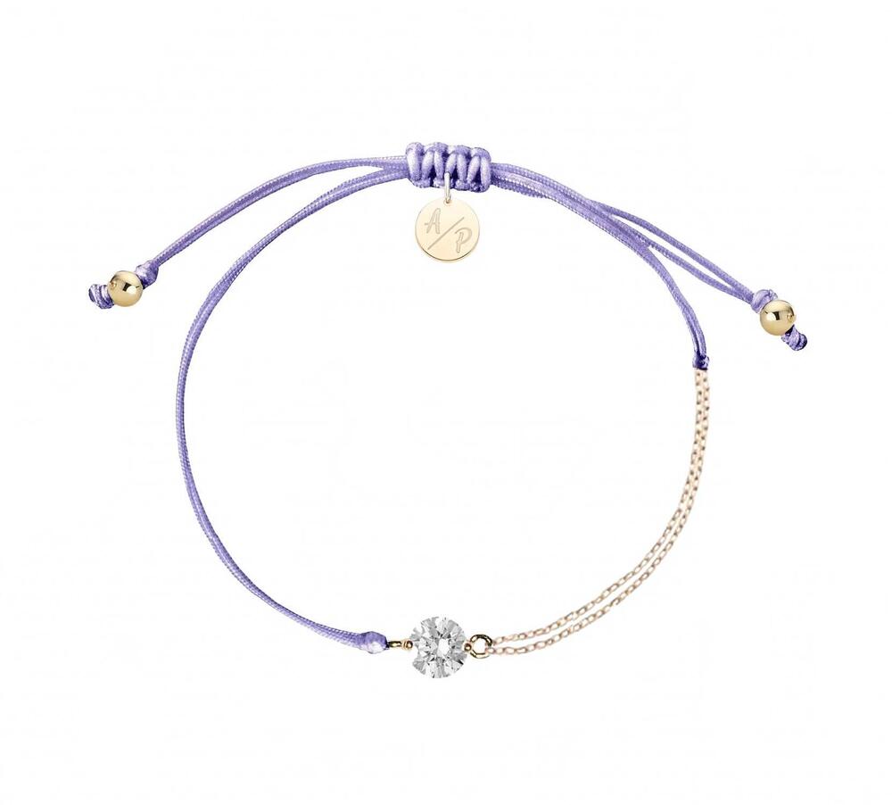 NEW ADRIANA PAPPAS women's cz solitaire bracelet on colored cord in lavender